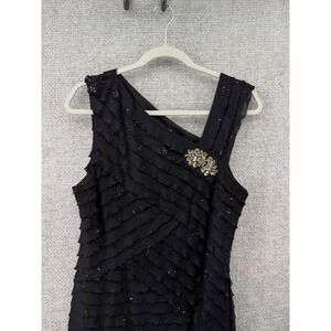 Amanda Lane Women's Large Black One Shoulder Tiered Sequin Eyelet Cocktail Dress